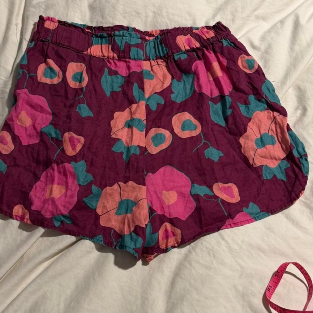 Birds of Paradis Trovata 100% Linen Floral Pull-On Shorts L - Picture 4 of 8